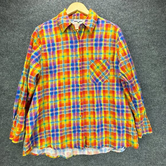 We Wore What Shirt Womens Medium Colorful Button Up Linen Blend‎ Oversized Dad - Picture 1 of 16